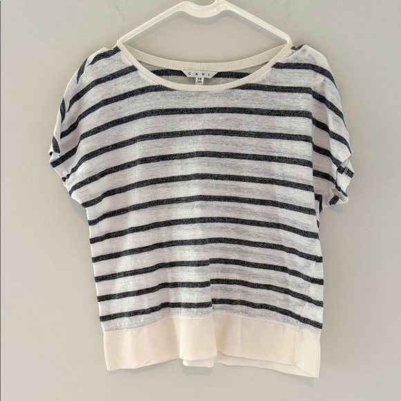 CAbi Tops - CAbi Gray and White Striped Short Sleeve Tee- Linen and Cotton Size XS